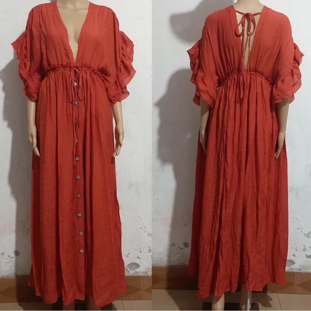 NEW! Bohemian Long Gauze Maxi Peasant Dress - Picture 6 of 9